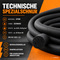 Moosgummirundschnur EPDM schwarz, ringsum mit Haut