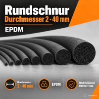 Moosgummirundschnur EPDM schwarz, ringsum mit Haut
