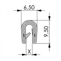 Weich-PVC Kantenschutzprofil mit Stahlklemmband | Klemmbereich 1,0–2,0 mm | schwarz | DIN 16941 3A | | Meterware