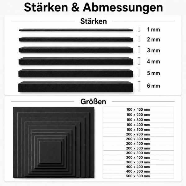 Gummizuschnitte aus NR/SBR Stärke 1 - 6 mm 100 x100 mm - 500 x 500 mm