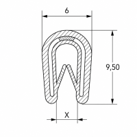 Weich-PVC Kantenschutzprofil mit Stahlklemmband | Klemmbereich 0,8–1,0 mm | schwarz | DIN 16941 3A | | Meterware