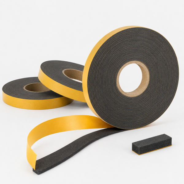 Zellgummi EPDM, schwarz, 10-m-Rolle, einseitig selbstklebend (Kleber dient nur als Montagehilfe)