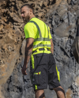 ARDON® NEON Arbeitsshorts in Schwarz/Neongelb – robuste Canvas-Sommerhose mit Elastikbund, Reflexpaspel und durchdachtem Taschensystem für Handwerker, Bau und Outdoor