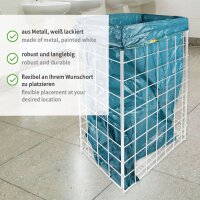Gitterkorb für Müllsäcke 60 l aus Metall – klappbarer Abfallkorb in Weiß mit rutschfesten Gummi-Standfüßchen für Waschraum, Sanitärbereich, Werkstatt und Büro