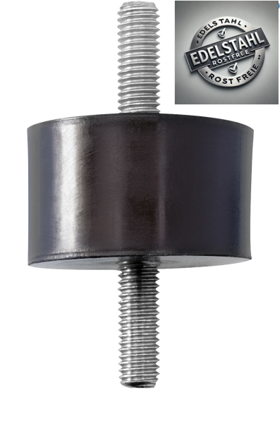 Gummi-Edelstahl-Puffer Typ A beidseitig Außengewinde 30 x 30 mm / M8 x 23 mm NR55 V2A