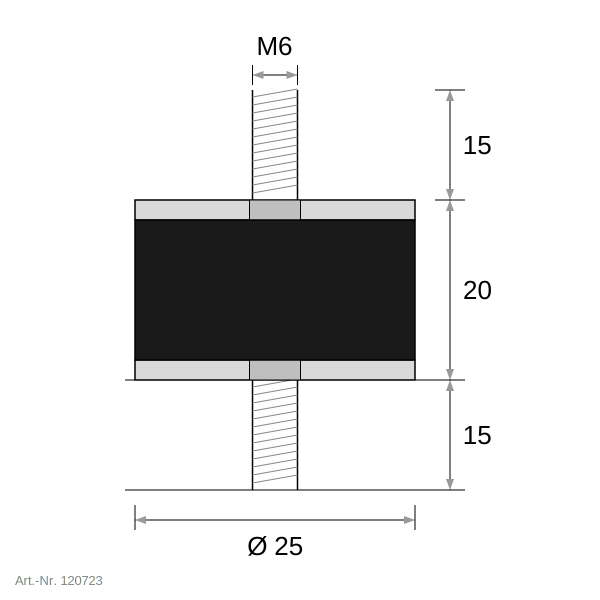 Gummi-Metall-Puffer Typ A beidseitig Außengewinde 25 x 20 mm / M6 x 15 mm